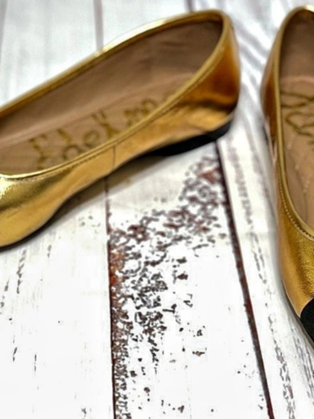 Sam Edelman Alie Cap Toe Ballet Flat Flats Gold & Black Women’s Size 9.5